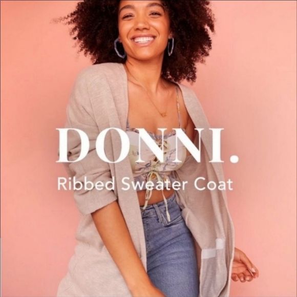 💐 Donni Ribbed Sweater Coat Size 0-16 Beige - Picture 6 of 9